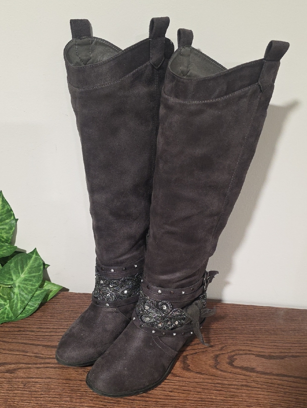 Not Rated Womens Gray Moonshine Tall Boots Faux Suede Inner Zipper 8.5